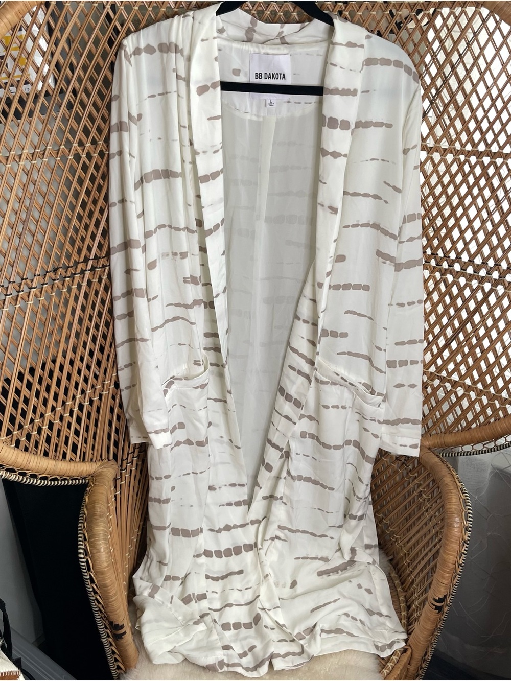 BB Dakota White Duster with Taupe Stripe Detail